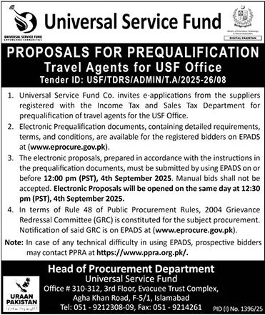 Universal Service Fund Islamabad Tender Notice